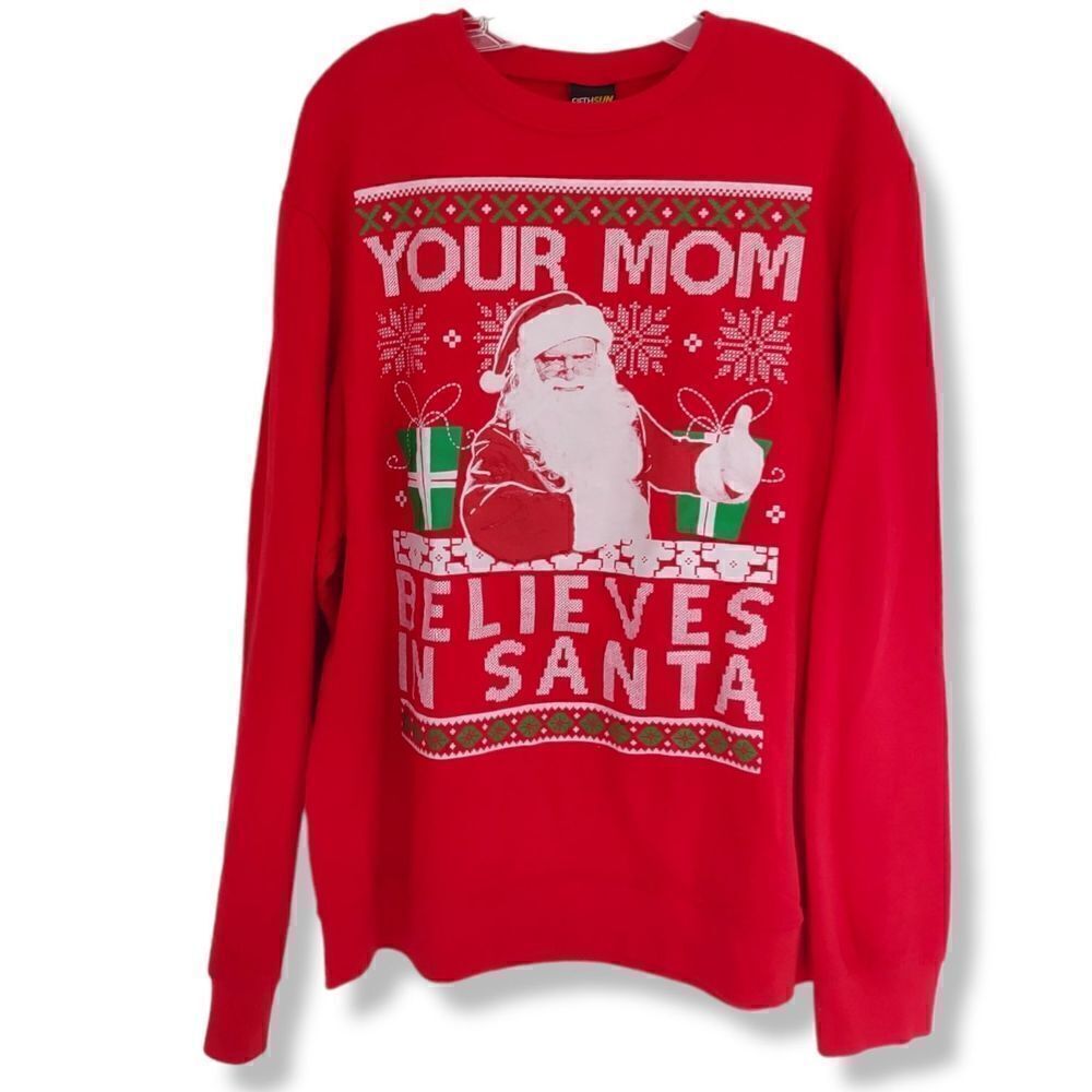 Fifth Sun Red Santa Tee-shirt Your‎ Mom Believes In Santa LS Men's XL